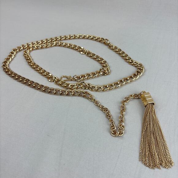 Gold Tone Adjustable Heavy Chunky Long Chain Hip Waist Belt 45" + Drop Tassel - Picture 1 of 11